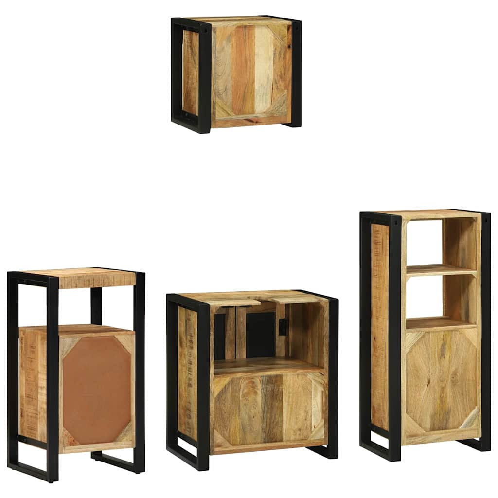 Bathroom Furniture Set with Shelf 4 pcs Brown Solid Mango Wood